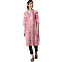 Aurelia Printed Cotton Mandarin Womens Casual Wear Kurta (Pink, Small)