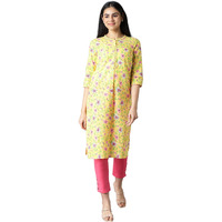 Aurelia Women's Cotton Printed Regular Kurta (21Aua12493-504365_Yellow_Xs)