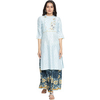 Aurelia Women's Polyester Floral Regular Kurta (21Aua12496-504363_Blue_S)