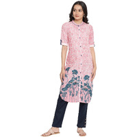 Aurelia Women's Viscose Floral Regular Kurta (21Aua12497-503561_Pink_S)