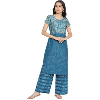 Aurelia Blue Floral Printed Printed Cotton Regular Kurta For Women