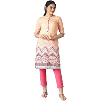 Aurelia Women's Polyester Printed Regular Kurta (21Aua12495-504369_Peach Bud_Xl)