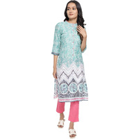 Aurelia Women's Polyester Floral Regular Kurta (21Aua12495-503559N_Ocean Wave_M)