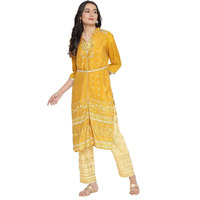 Aurelia Women's Viscose Regular Kurta (21Aua12513-503814_Golden Yellow_L)