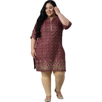 Aurelia Women's Polyester Maroon Ornamental Mandarin Collar Straight Kurta_21Aua12719-503514_S