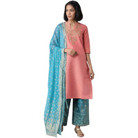 Aurelia Women's Rayon Blend Kurta, Palazzo & Dupatta (21Auas12434-702246_Peach_S)