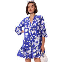The Souled Store Geometric Pattern Women And Girls Long Sleeves Dress Blue White