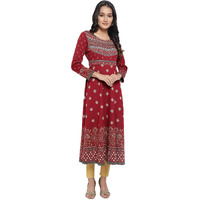 Aurelia Women's Polyester Blend Red Jacquard Dress Below The Knee (21Noa12751-702424 M)