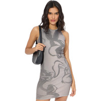The Souled Store Official Looney Tunes: Bunny Spray Women And Girls Round Neck Sleeveless Grey Polyester Blend Ribbed Bodycon Dresses