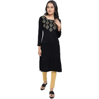 Aurelia Women's Cotton Blend Solid Regular Kurta (21Noa12757-702474_Black_L)