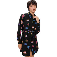 The Souled Store Hearts Women And Girls Long Sleeves Collared Neck Button Front Viscose Blend All Over Printed Shirt Dresses Black