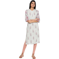 W For Woman Viscose Green Printed Mandarin Collar Straight Kurta_21Auw17158-117882_S