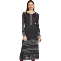 W For Woman Women's Acrylic Floral Regular Kurta (21Now16968-117277P_Graphite_S)