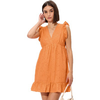 The Souled Store Cutwork Dress: Orange Women And Girls Long Sleeves V Neck Oversized Dresses