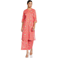 Aurelia Women's Cotton Kurta Palazzo (21Onas12607-502571-Pink-S_Rose Of Sharon_S)