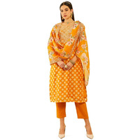 Soch Womens Mustard Chanderi Embroidered Suit Set With Sequins Work