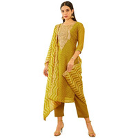 Soch Womens Mustard Chanderi Bandhani Printed Suit Set With Sequins Work