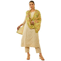 Soch Womens Beige & Sea Green Chanderi Chikankari Embroidered Suit Set With Sequins