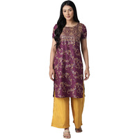 Aurelia Women's Polyester Kurta-Straight Palazzo (21Onas12910-505024_Purple_M)