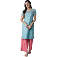 Aurelia Women's Polyester Kurta-Straight Palazzo (21Onas12904-505022_Blue_L)