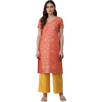 Aurelia Women's Polyester Kurta-Straight Palazzo (21Onas12906-505020_Orange_S)