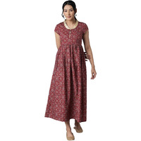 Aurelia Women's Polyester Flared Ankle Length Casual Dress (21Ona12925-505081_Maroon_L)
