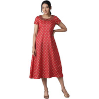 Aurelia Women's Polyester Anarkali Ankle Length Casual Dress (21Ona12928-505032_Red_S)