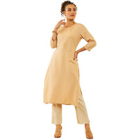 Soch Womens Beige Rayon Yoke Design Straight Kurta With Sequins