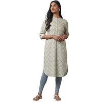 W For Woman Women's Rayon Geometric Regular Kurta (22Few17271-116748_Moonbeam Grey_2Xl)
