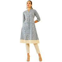 Soch Womens Blue Cotton Floral Printed A-Line Kurta