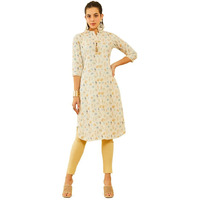 Soch Womens Off White Poly Cotton Floral Printed Kurta With Tassels