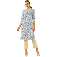 Soch Womens Blue Poly Cotton Embroidered Kurta With Tassels