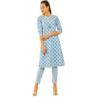 Soch Womens Blue Poly Cotton Embroidered Kurta With Tassels