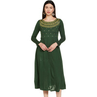 Green Winter Dress With Zari Embroidery