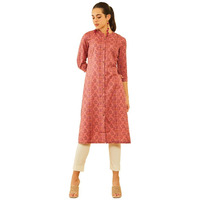 Soch Womens Peach-Coloured Rayon Floral Printed Straight Kurta