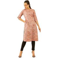 Soch Womens Peach Rayon Floral Printed Straight Kurta