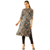 Soch Womens Charcoal Rayon Floral & Paisley Printed Straight Kurta