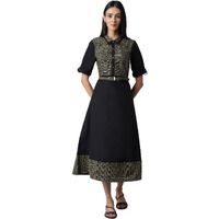 Aurelia Women's Cotton Black Flared Dress Below The Knee (22Fea12862-702979 Xl)
