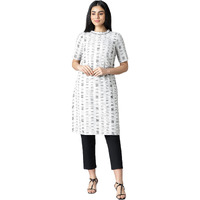 Aurelia Women's Grey Geometric Printed Printed Cotton Regular Kurta