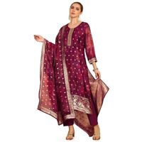 Soch Womens Magenta Floral Printed Organza Suit Set