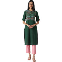 Aurelia Green Geometric Printed Printed Cotton Regular Kurta For Women
