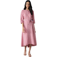 Aurelia Women's Cotton Pink High-Low Dress Below The Knee (22Fea12886-701903 M)