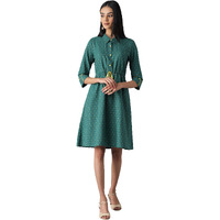 Aurelia Women's Cotton Black A-Line Dress Below The Knee (22Fea12869-701905_Green_M)