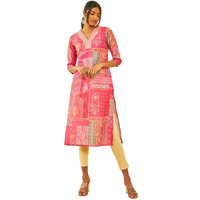Soch Womens Fuchsia Muslin Blend Ethnic Motif Printed Kurta With Zari