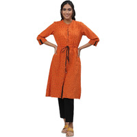 Aurelia Women's Cotton Geometric Regular Kurta (22Fea12868-701904_Orange_Xl)