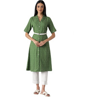 Aurelia Women's Cotton Geometric Regular Kurta (22Fea12980-701922_Green_Xl)