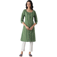 Aurelia Women's Cotton Geometric Regular Kurta (22Fea12878-701921_Green_M)