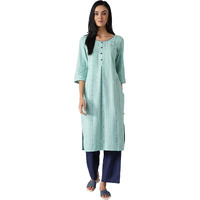 Aurelia Women's Cotton Geometric Regular Kurta (22Fea12879-701898_Teal Green_M)