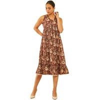Soch Womens Maroon Cotton Floral Printed Empire Dress With Lace