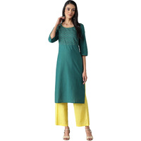 Aurelia Women's Green Cotton Kurta And Yellow Pant Set